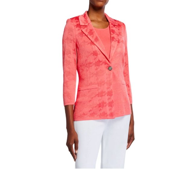 Misook Womens Size L Blazer Topper Coral Pink One Button Textured New NWOT
